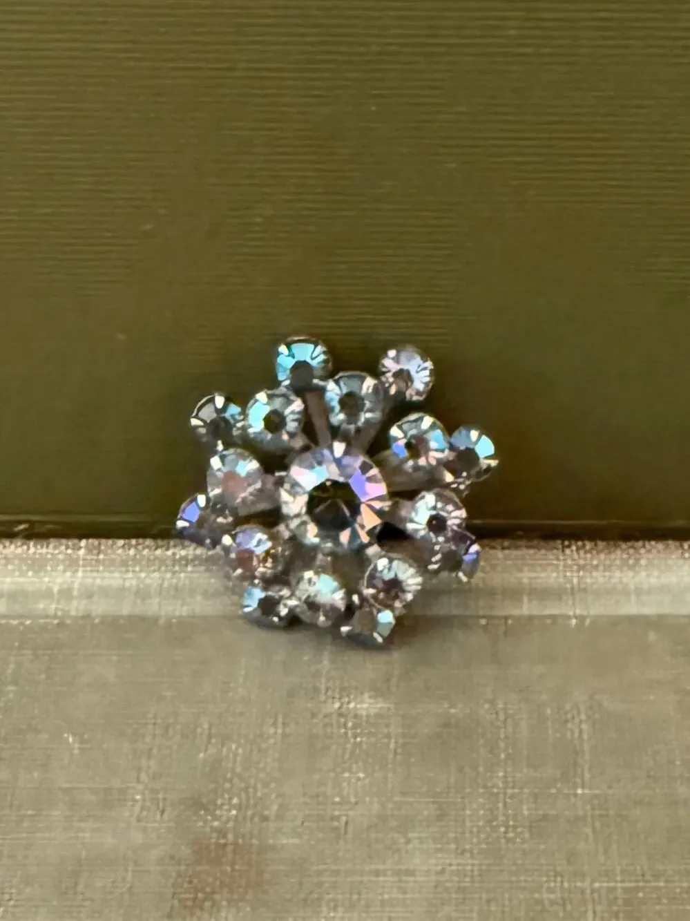 Vintage AB Rhinestone Brooch – Round Floral Cluster – 1”